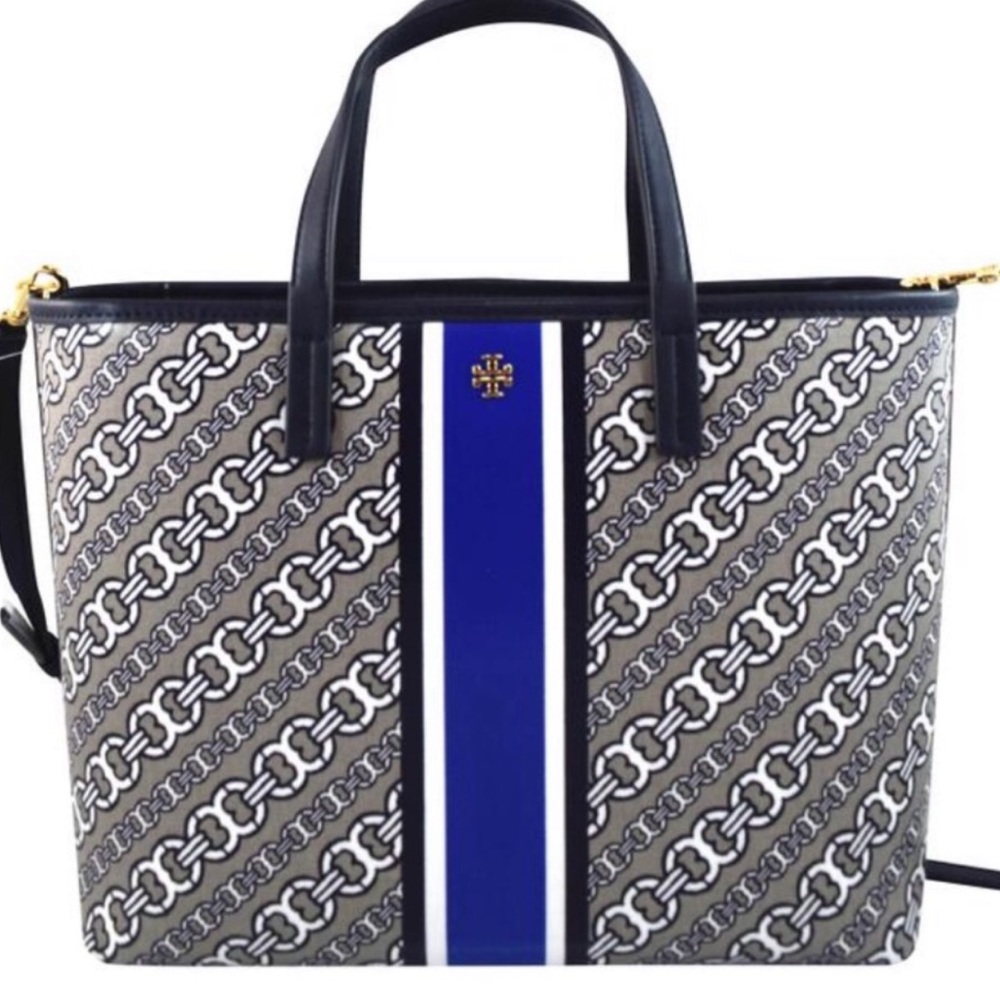 Tory Burch Gemini Link Bias Small Tote Blue & Grey